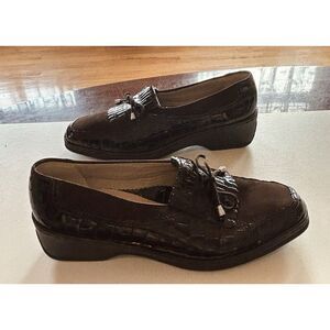 Ara New Patent Leather Suede Dark Brown Loafer Flats US Size 4.5